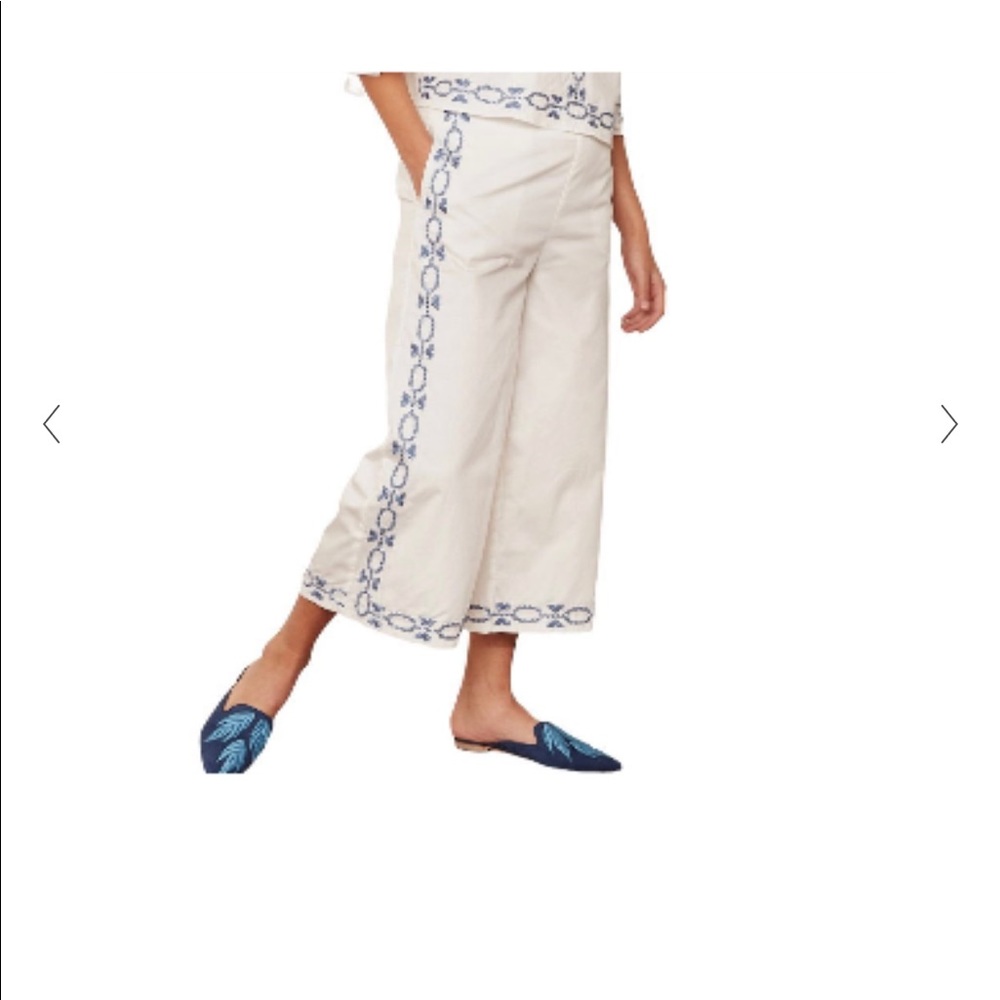 Anthropologie Foxiedox Spellgirl White & Blue Embroidered Culottes Cropped Pant - Picture 9 of 10